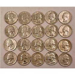 LOT OF 20 WASHINGTON QUARTERS - 1964 AND EARLIER -