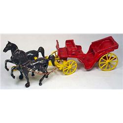 VINTAGE CAST IRON HORSE AND BUGGY TOY - Marked Mad
