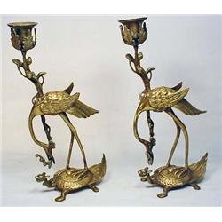 PAIR OF CRANE AND DRAGON TORTOISE FIGURAL CANDLE H