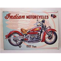 INDIAN MOTORCYCLES MODEL 1937 EMBOSSED METAL ADVER