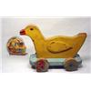 Image 1 : LOT OF 2 VINTAGE TOYS - Wooden duck pull toy and P
