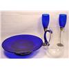 Image 1 : LOT OF VINTAGE GLASSWARE - Cobalt blue tray, goble