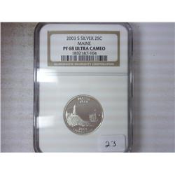 2003-S SILVER MAINE QUARTER NGC PF68 ULTRA CAMEO