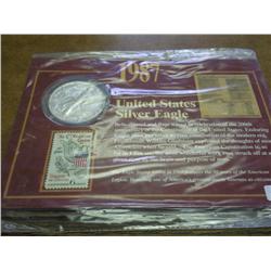1987 AMERICAN SILVER EAGLE AND STAMP SET (UNC)