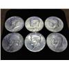 Image 1 : 6 ASSORTED 40% SILVER KENNEDY HALF DOLLARS