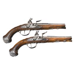 Pair of Unmarked Engraved French Flintlock Pistols A) French Flintlock Pistol 