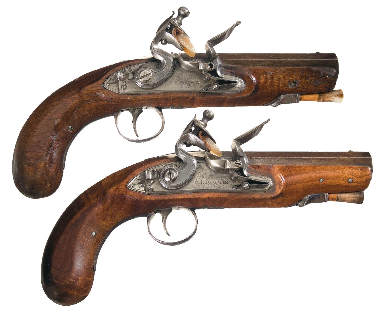Pair of Goodwin Flintlock Pocket Pistols A) Goodwin London