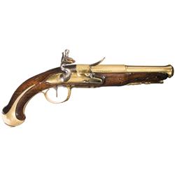 Fine French Brass Barreled M R Versailles Marked Flintlock Pistol