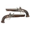 Image 1 : Pair of Large French Double Barrel Flintlock Pistols A) French Double Barrel Flintlock Pistol 