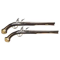 Pair of English Pickfatt Marked Flintlock Holster Pistols A) Pickfatt Marked Flintlock Pistol 