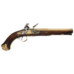 Bunney London Marked Brass Barrel Flintlock Pistol