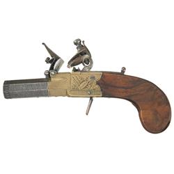 Noyes Warminster Marked Brass Frame Flintlock Muff Pistol