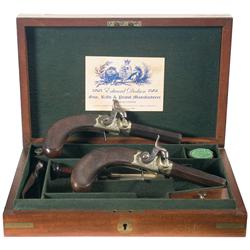 Cased Engraved Pair of Edward Dodson Marked Percussion Pistols A) Engraved Edward Dodson Percussion 