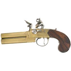 Thomas Marked Brass Flintlock Over Under Tap Action Pistol
