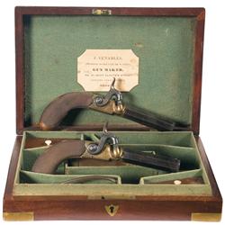 Cased Pair of J. Venables Oxford Production Folding Trigger Pocket Pistols A) J. Venables Engraved B