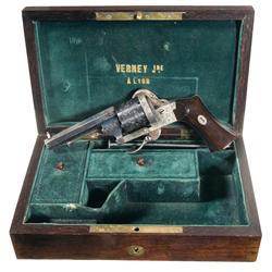 Cased Engraved Le Faucheux Brevete Double Action Pinfire Revolver