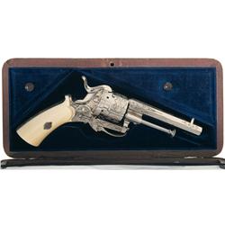 Cased Engraved European Pinfire Revolver with Ivory Grips