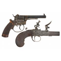 Two European Pistols A) Double Action Pinfire Revolver 