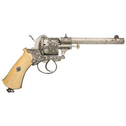 Fine Relief Engraved French Pinfire Double Action Revolver with Ivory Grips