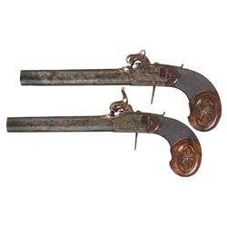 Pair of Engraved Percussion Pistols A) Percussion Pistol 