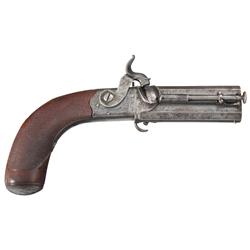 Engraved Irish Parkinson Swivel Superposed Barrel Percussion Pistol