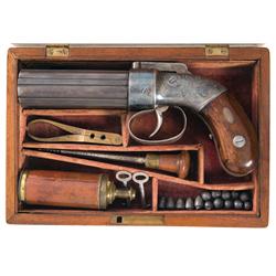 Cased Engraved Thurber and Allen Worcester Production Pepperbox
