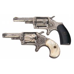Two Factory Engraved Lee Arms Co. Red Jacket Spur Trigger Revolvers A) Factory Engraved Lee Arms Red