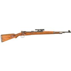 WWII Mauser "byf 44" Code K98 Bolt Action Rifle with ZF-41 Sniper Scope Leather Sling and Scope Can