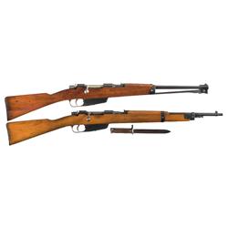 Two Italian Bolt Action Carbines A) Italian Carcano Model 1938 Mountain Carbine with Bayonet 