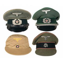 Four Nazi Caps, Including a Waffen-SS Panzer Cap