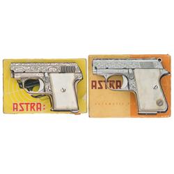 Two Boxed Factory Engraved Astra Vest Pocket Semi-Automatic Pistols A) Factory Engraved Astra Model 