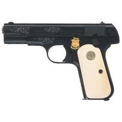 Exceptional Documented Bryson Gwinnell Master Engraved and Gold Inlaid Colt Model 1908 .380 Hammerle