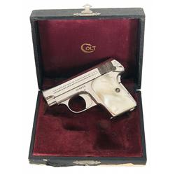 Excellent Factory Cased Colt Model 1908 Hammerless Pocket Pistol with Pearl Grips