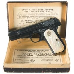Exceptional Documented Factory Engraved Colt Model 1908 Hammerless Semi-Automatic Pistol with Pearl 