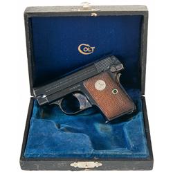 Excellent Colt Model 1908 Hammerless Vest Pocket Pistol in Black Leatherette Colt Case