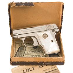 Excellent Colt Model 1908 Vest Pocket Hammerless Pistol with Pearl Grips and Colt Box
