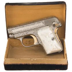 Outstanding Custom Engraved Gold and Nickel Plated Colt Model 1908 Hammerless 25 Caliber Semi-Automa