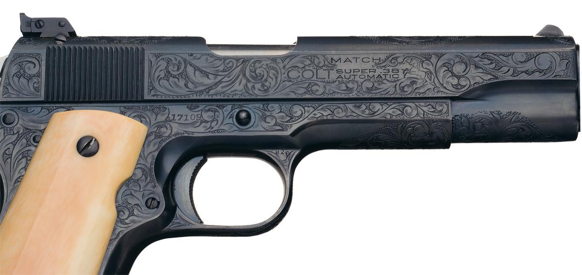 Exceptional Documented Colt Factory Engraved 38 Super Match Semi Automatic Pistol As Shipped To T Exceptional Documented Colt Factory Engraved 38 Super Match Semi Automatic Pistol As Shipped To T