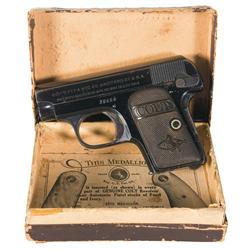 Excellent Colt Model 1908 Hammerless 25 Caliber Semi-Automatic Pistol with Factory Letter and Box