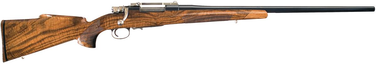 Custom Mauser Bolt Action Rifle with Engraving, Gold Inlays and Fancy Stock
