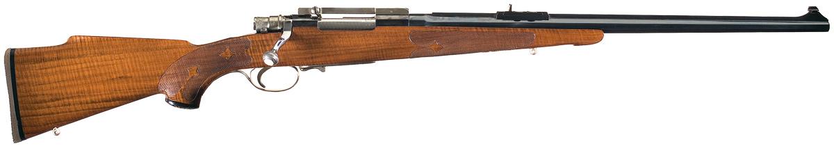 Custom Mauser Bolt Action Rifle with Engraving, Gold Inlays and Fancy Stock