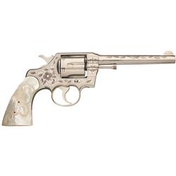 Wolf & Klar Engraved Colt Army Special Double Action Revolver with Steer Head Carved Pearl Grips