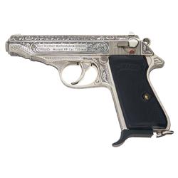 Custom Engraved Silver Plated Walther Model PP Semi-Automatic Pistol
