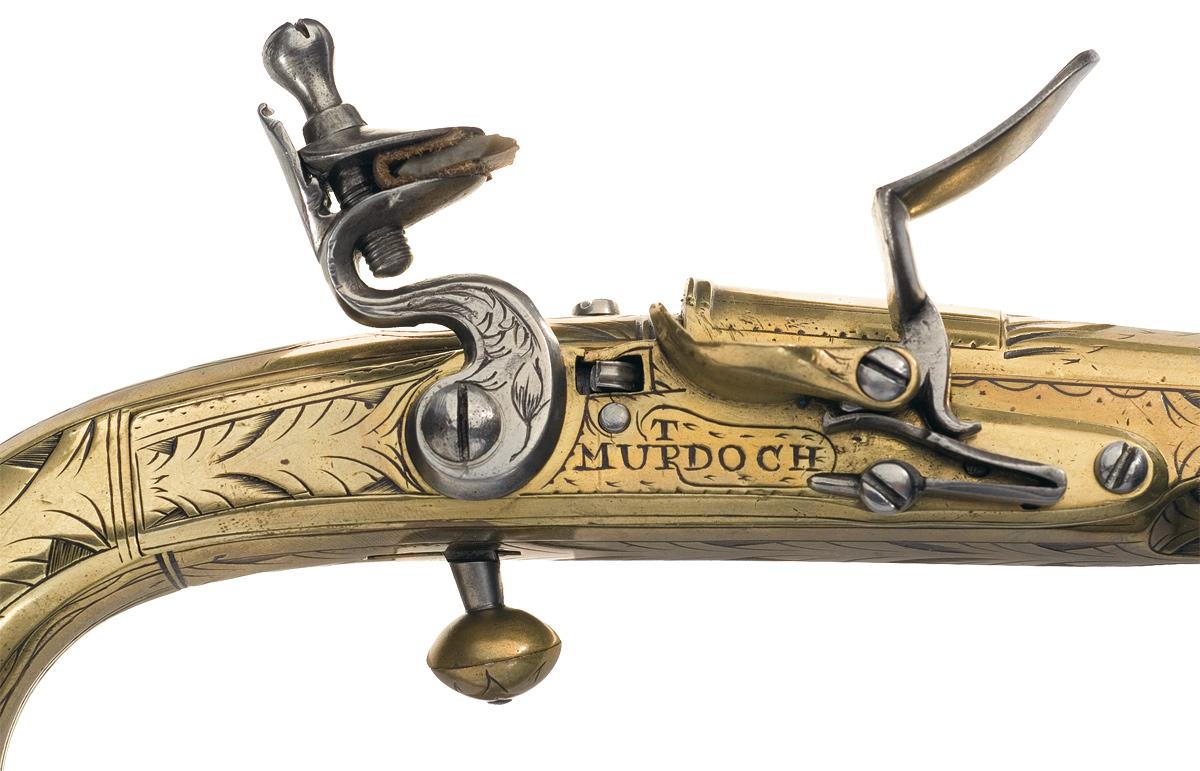 Engraved Brass Scottish T. Murdoch Flintlock Pistol