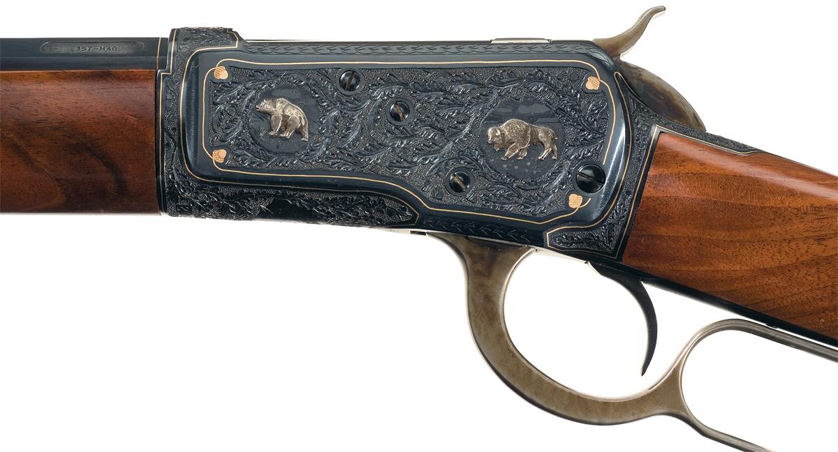 Elaborate Custom Relief Engraved Gold Inlaid Winchester Model 1892 ...