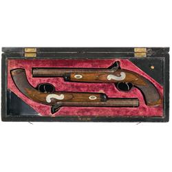 Cased Historical Post Civil War Confederate Inscribed Pair of Hollis & Sheath Percussion Dueling Pis