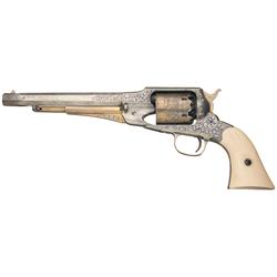 Engraved Gold and Silver Remington New Model Army Revolver with Ivory Grips