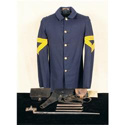 U.S. Style 1876 Fatigue Blouse, 2 Henry Rifle Cleaning Rods, a Civil War Belt Rig and a Socket Bayon