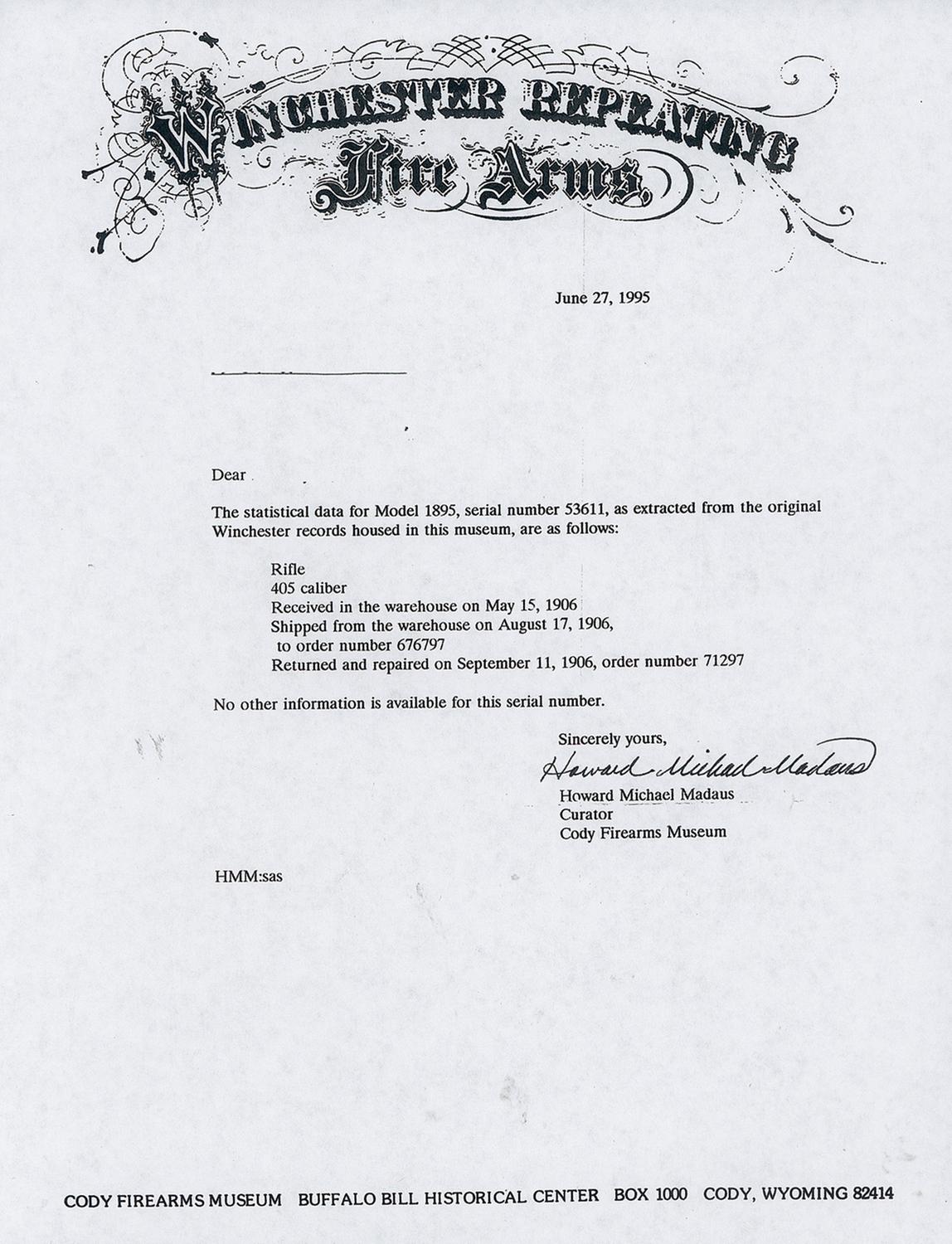 Winchester Model 1895 Lever Action Rifle in Desirable .405 WCF Caliber