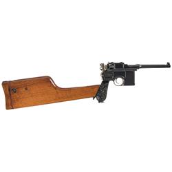Mauser Model 1896 Broomhandle Pistol with Carved Factory Gutta Percha Grips and Matching Shoulder St